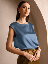 [Real Teal] SilkSilky  Cap Sleeve Round Neck Women's T-Shirt 003