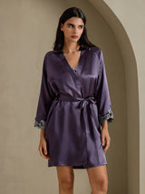 [Purple Gray] SilkSilky  3/4 Sleeve V Neck Nightgown&Robe Set 005