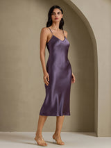 [Purple Gray] SilkSilky  Spaghetti Strap V Neck Nightgown 003