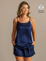 [Dark Blue] SilkSilky  Spaghetti Strap Scoop Neck Camisole Set 001