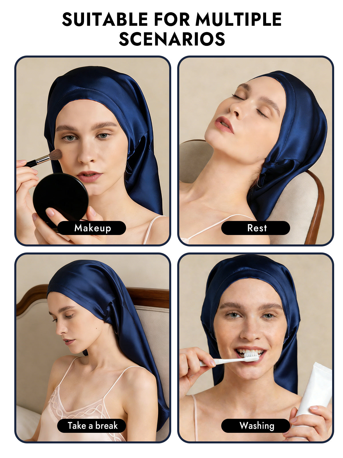 [Dark Blue] SilkSilky  Pure Silk Sleep Cap 007