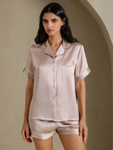 [Shadow Gray] SilkSilky  Short Sleeve Lapel Collar Women's Pajamas 001