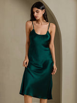 [Dark Green] SilkSilky  Spaghetti Strap V Neck Dress 001