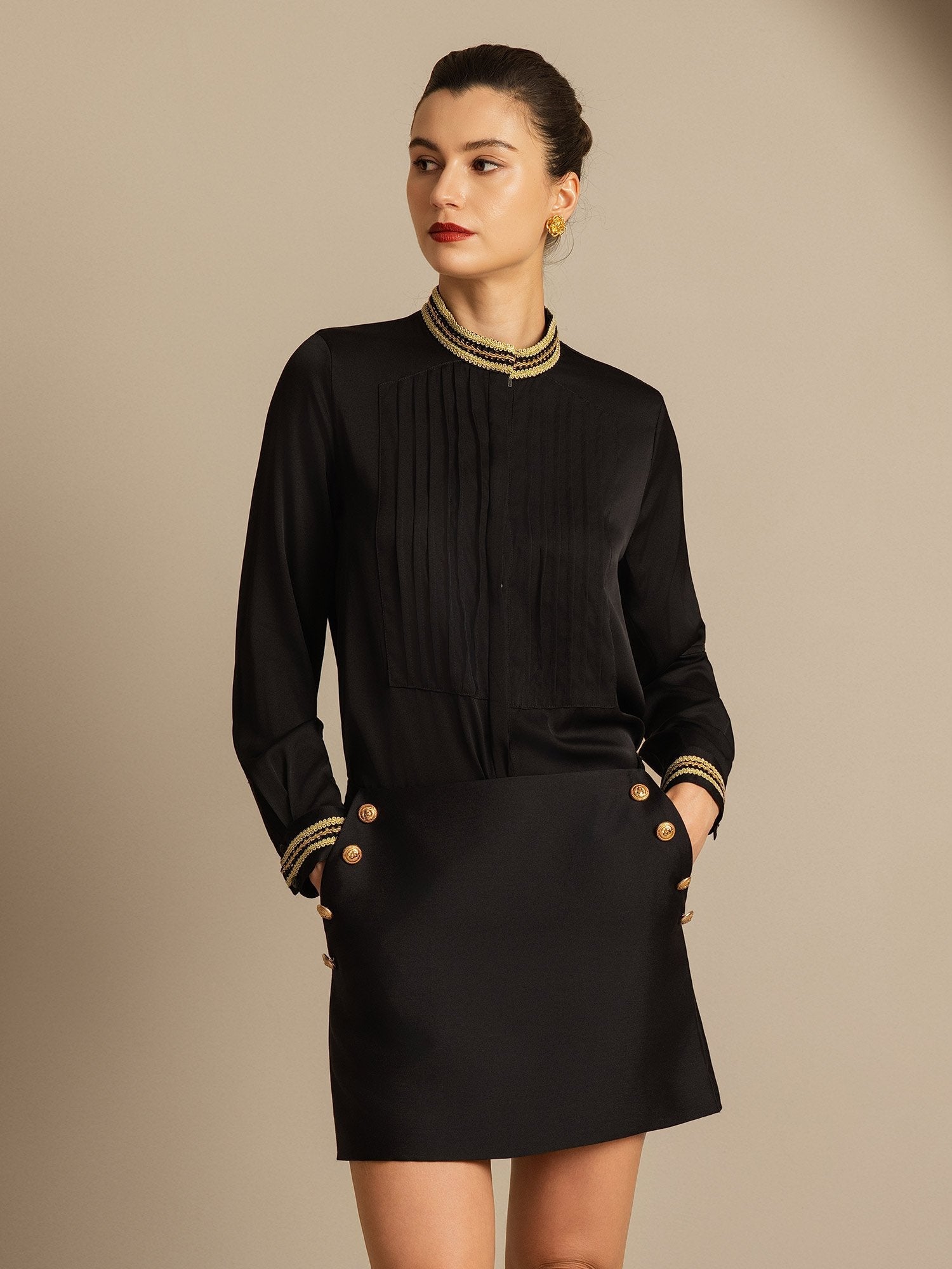 [Black] SilkSilky  32Momme Silk Skirt 008,