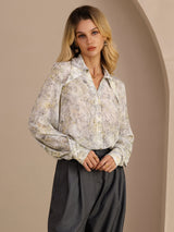 [Sage Blossom] SilkSilky Long Sleeve Lapel Collar Blouse 003