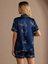 [Navy Zebra] SilkSilky  Short Sleeve Lapel Collar Women's Pajamas 002