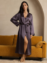 [Purple Gray] SilkSilky  Long Sleeve Women's Robe 005