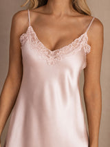 [Pink] SilkSilky  Spaghetti Strap V Neck Nightgown 004