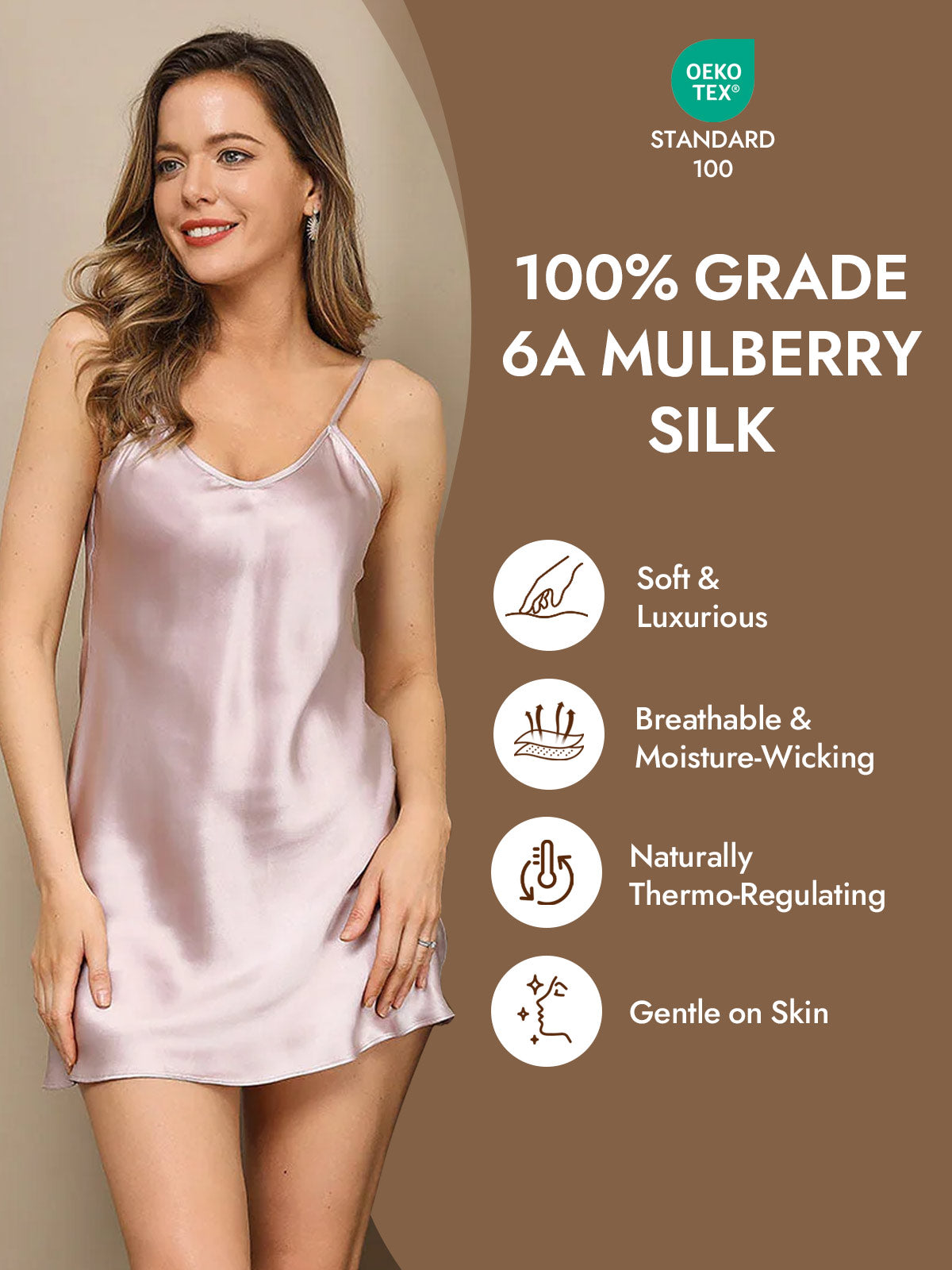[Lavender] SilkSilky  Pure Silk V Neck Nightgown 004