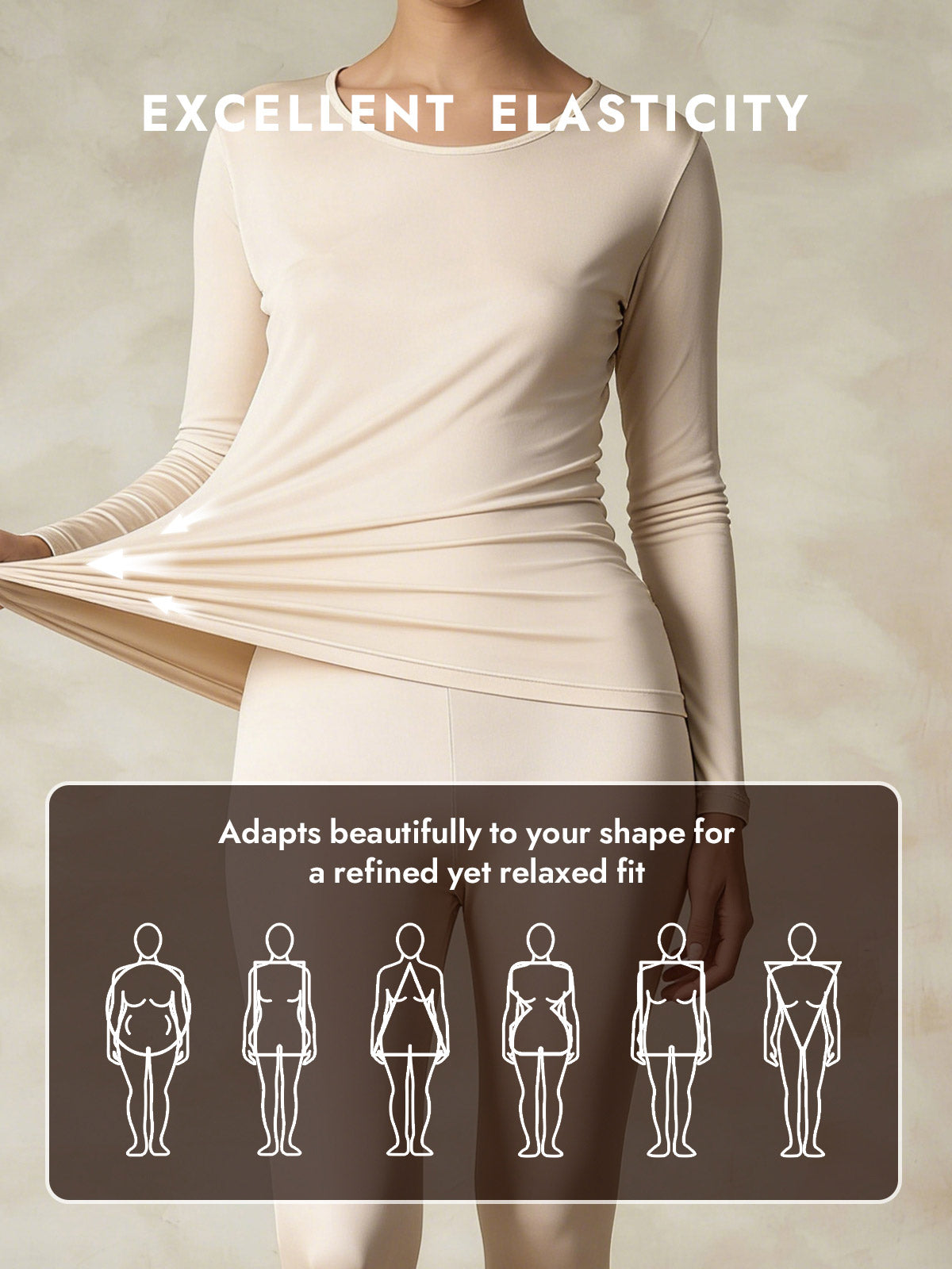 [Tan] SilkSilky  Silk Long Sleeve Round Neck Long Johns 004