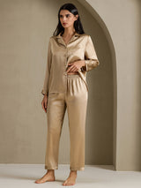 [Champagne Gold] SilkSilky  Long Sleeve Lapel Collar Women's Pajamas 001