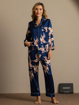 [Dark Blue] SilkSilky  Long Sleeve Lapel Collar Women's Pajamas 007