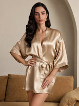 [Champagne Gold] SilkSilky  3/4 Sleeve Women's Robe 001