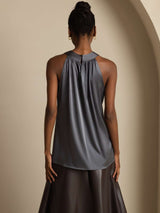 [Dark Gray] SilkSilky  Sleeveless Halter Women's T-Shirt 002