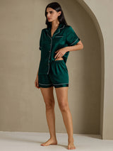 [Dark Green] SilkSilky  Short Sleeve Lapel Collar Women's Pajamas 008