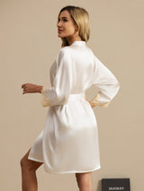 [White] SilkSilky  3/4 Sleeve Women's Robe 002