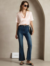 [Pink] SilkSilky  Short Sleeve Notch Collar Women's Shirt 007