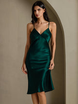 [Green] SilkSilky  Spaghetti Strap V Neck Dress 007