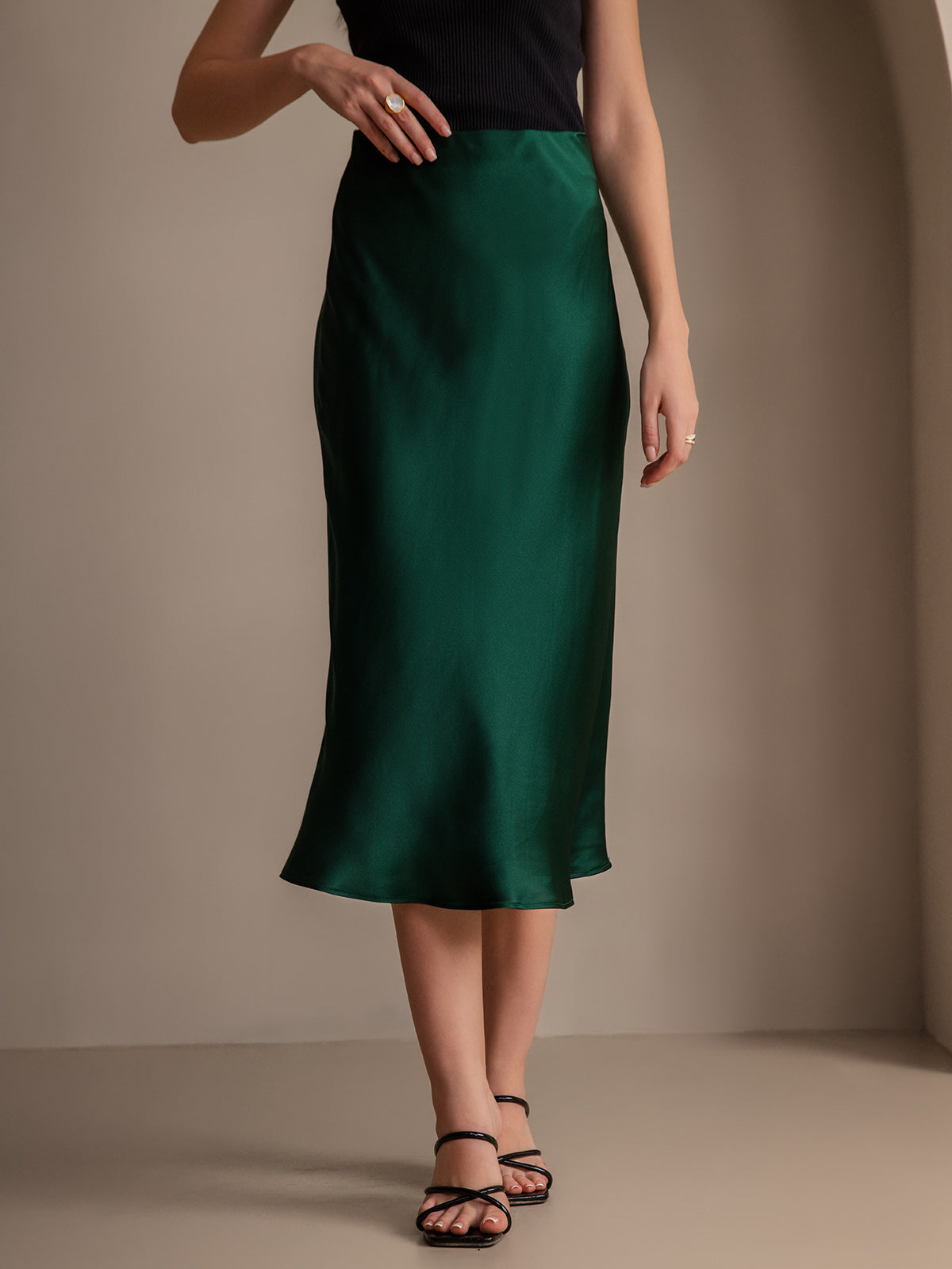 [Dark Green] SilkSilky  19Momme Pure Silk Skirt 001