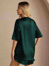 [Dark Green] SilkSilky  Short Sleeve Round Neck Women's Pajamas 006