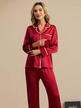 [Wine] SilkSilky  Long Sleeve Notch Collar Women's Pajamas 008