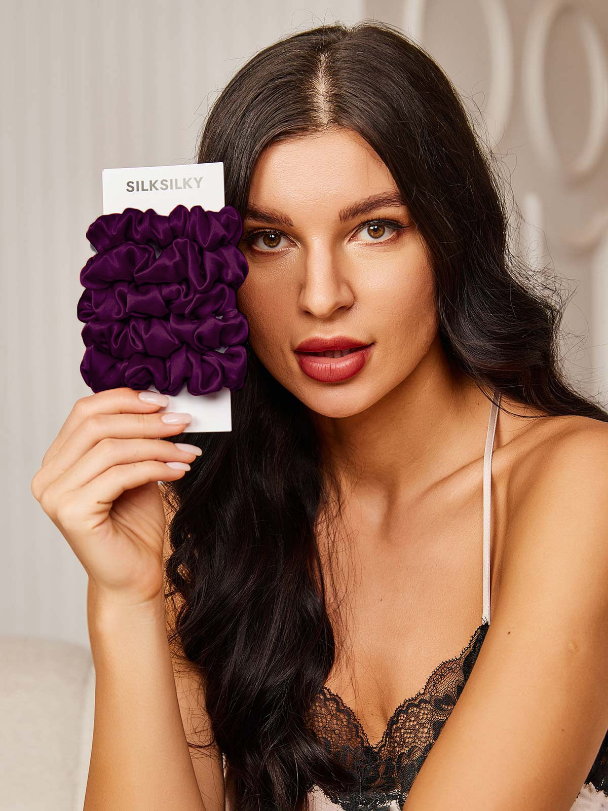 [Deep Purple] SilkSilky  19Momme Pure Silk Scrunchie 002