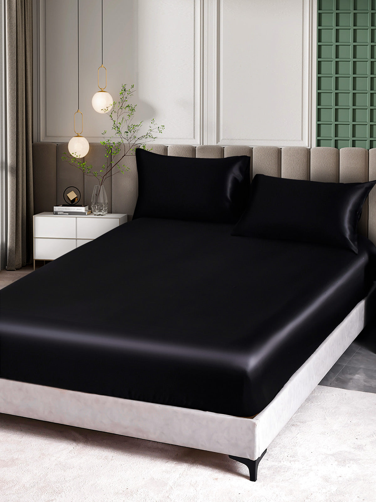 SilkSilky US 25Momme Pure Silk Bedding Set Black 001