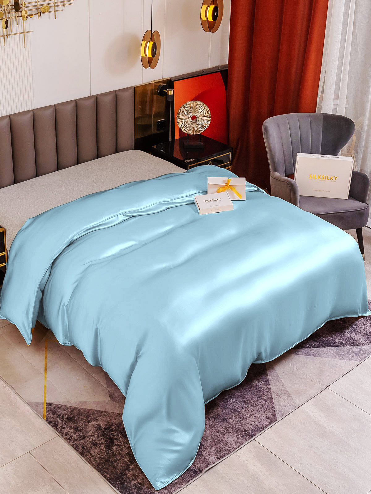 SilkSilky US 19Momme Pure Silk Duvet Cover LightBlue 001