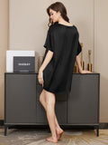 SilkSilky  Pure Silk Short Sleeve Round Neck Women's Pajamas Black 002