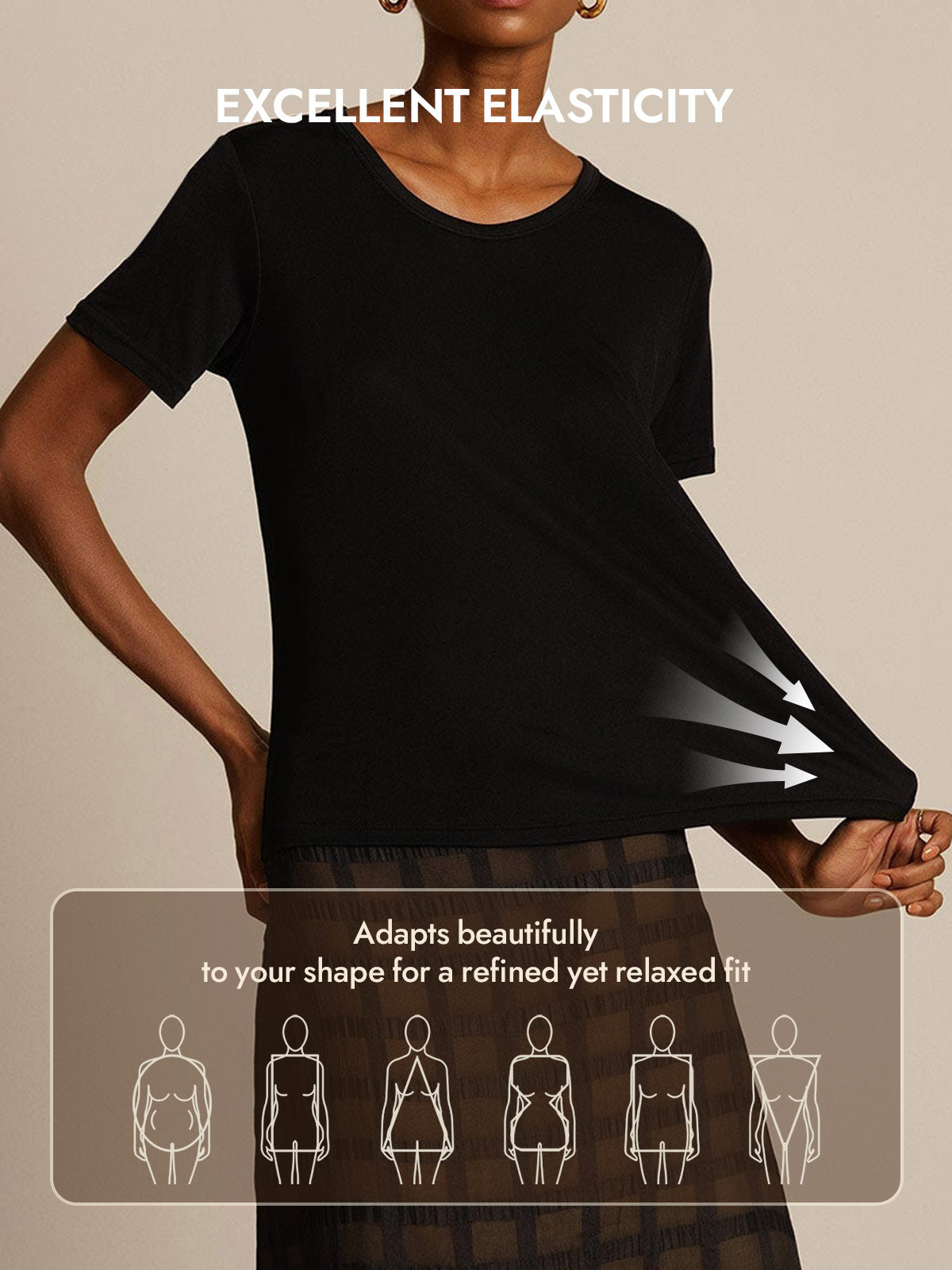 [Black] SilkSilky  Silk Knitted Short Sleeve Round Neck Women's T-Shirt 005