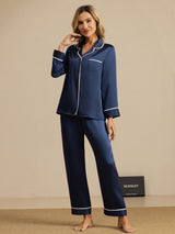 [Dark Blue] SilkSilky  Long Sleeve Notch Collar Women's Pajamas 006