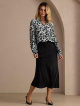[Teal Leopard] SilkSilky Long Sleeve Lapel Collar Blouse 007