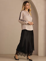 [Tan] SilkSilky Long Sleeve Keyhole Neck Women's Blouse 006