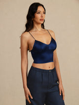 [Dark Blue] SilkSilky  Spaghetti Strap V Neck Camisole Top 002