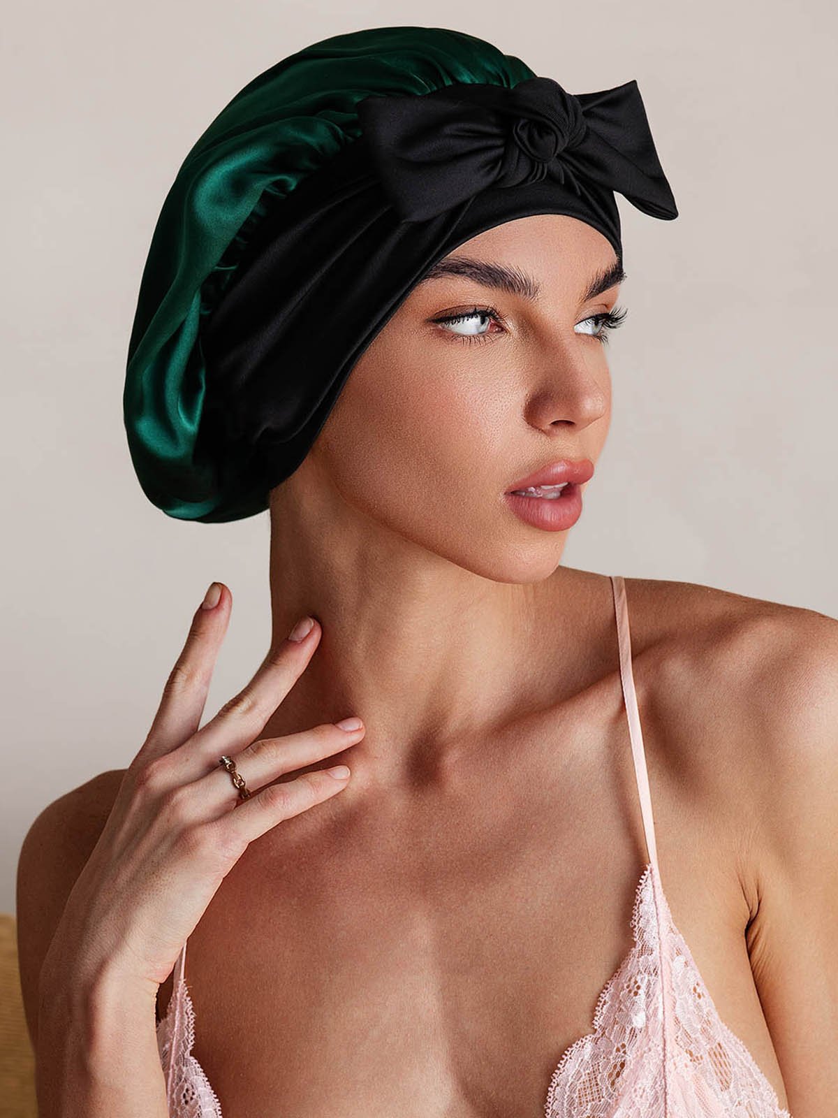 SilkSilky Pure Silk Sleep Cap DarkGreen 001