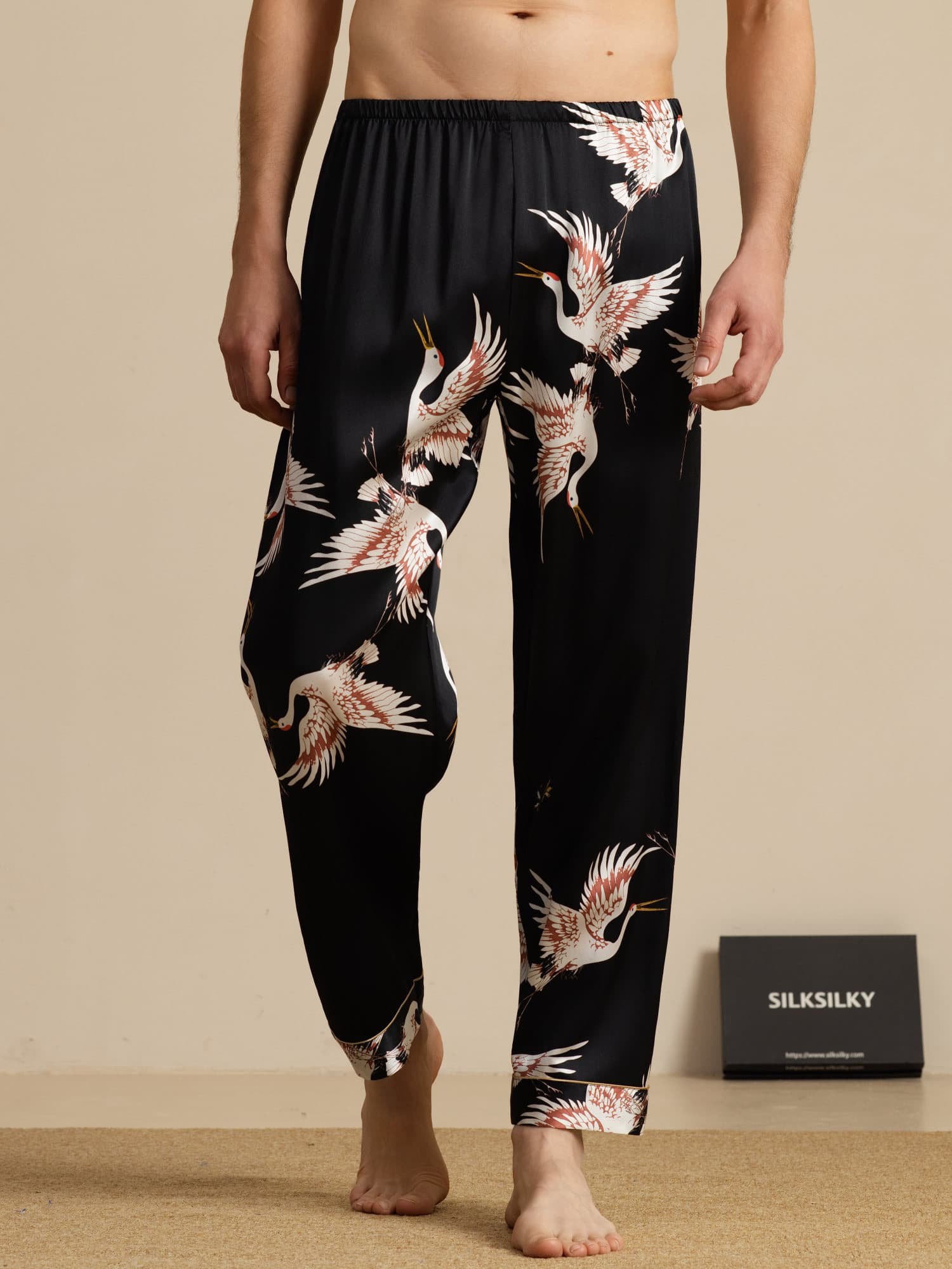 [Black] SilkSilky 19Momme Mens Sleep Bottoms 003