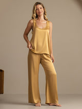 [Tan] SilkSilky  19Momme Machine-Washable Silk Sleeveless Scoop Neck Women's Pajamas 007
