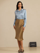 [Grayish Blue] SilkSilky  Long Sleeve Lapel Collar Women's Shirts 012