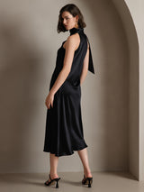 [Black] SilkSilky  Sleeveless Tie Neck Dress 002