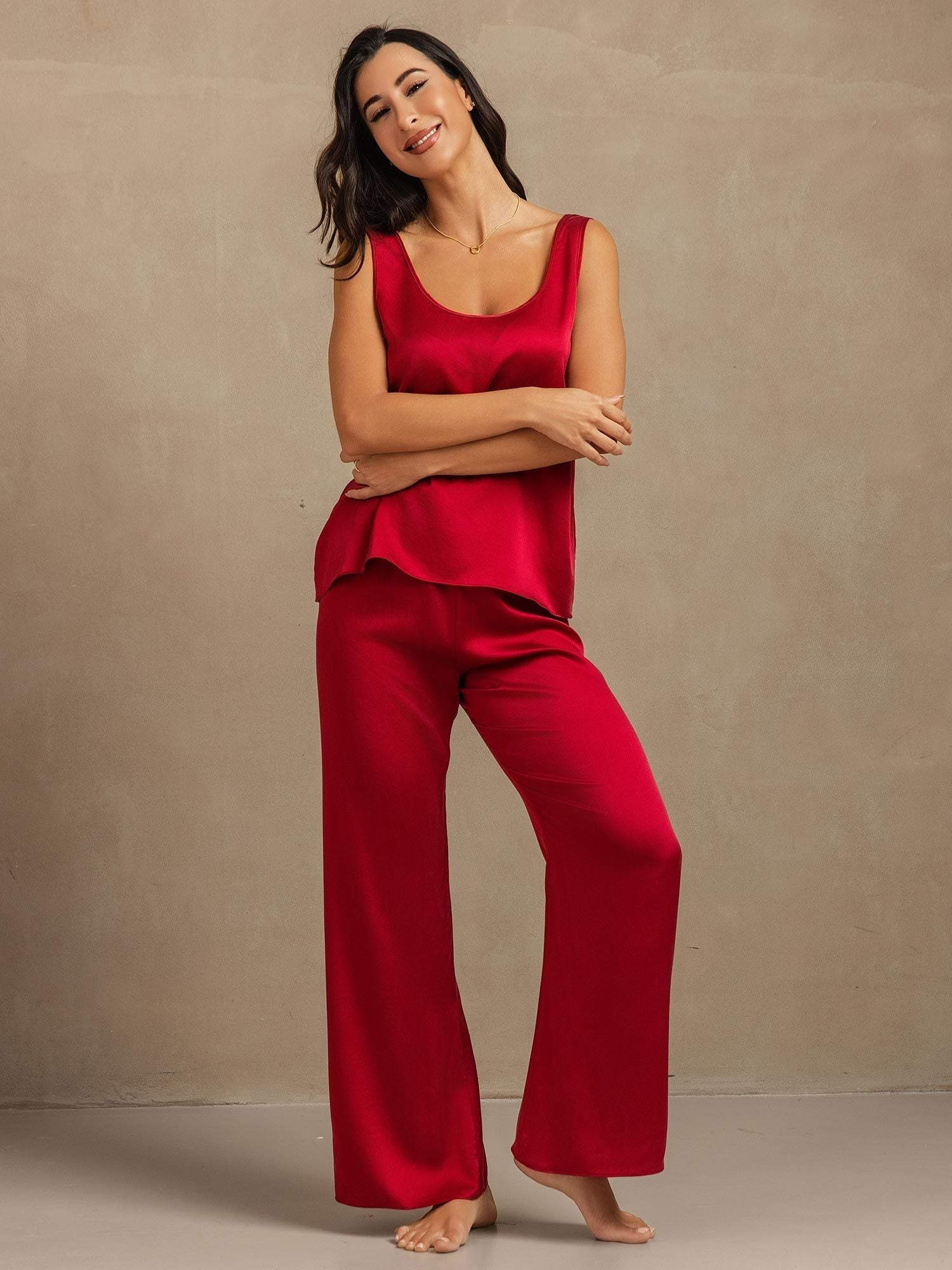 [Wine] SilkSilky  19Momme Silk Womens Pajamas 001,