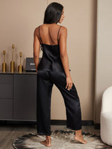 [Black] SilkSilky  Spaghetti Strap V Neck Camisole Set 003