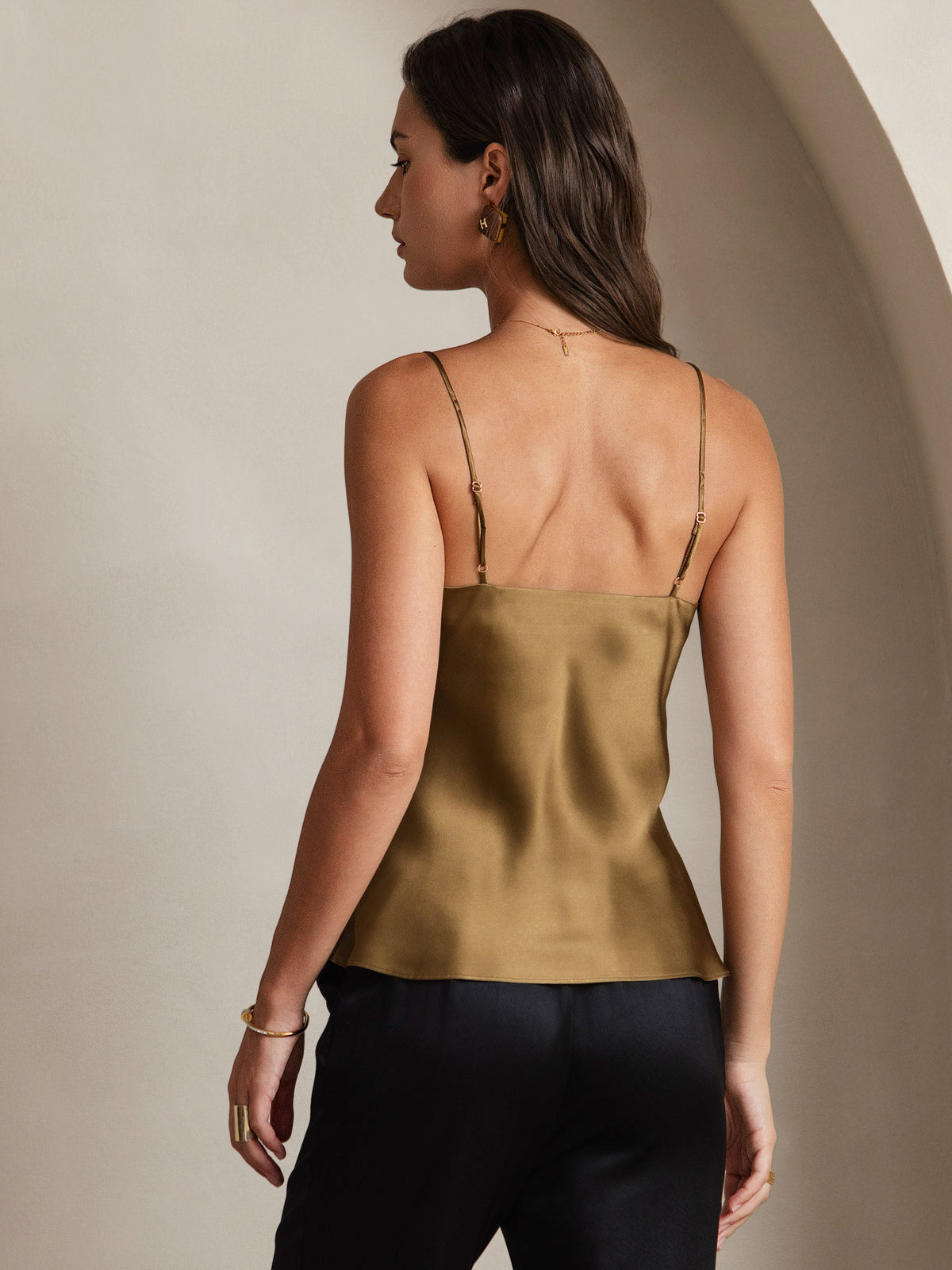[Coffee] SilkSilky  Pure Silk V Neck Camisole Top 002