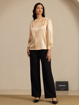 [Champagne] SilkSilky 19Momme Long Sleeve Round Neck Blouse 007
