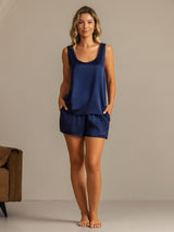 [Dark Blue] SilkSilky  Sleeveless Scoop Neck Women's Pajamas 008