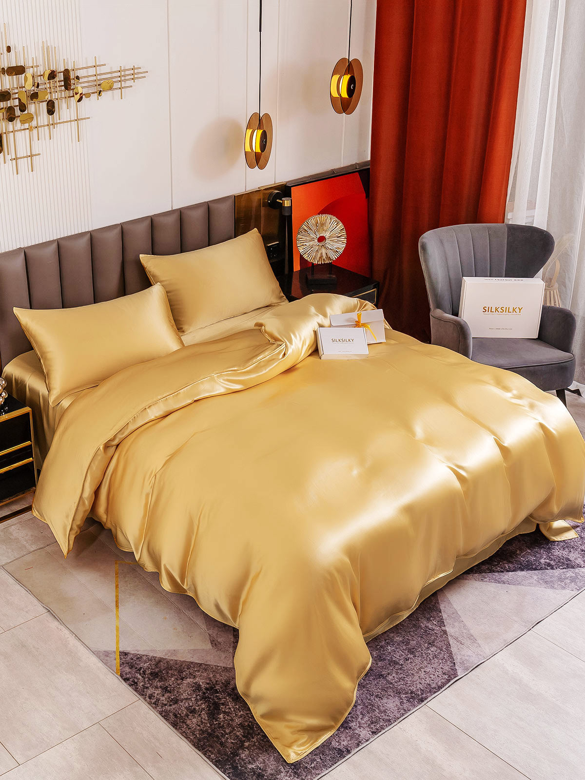 SilkSilky US 19Momme Pure Silk Bedding Set Champagne 003