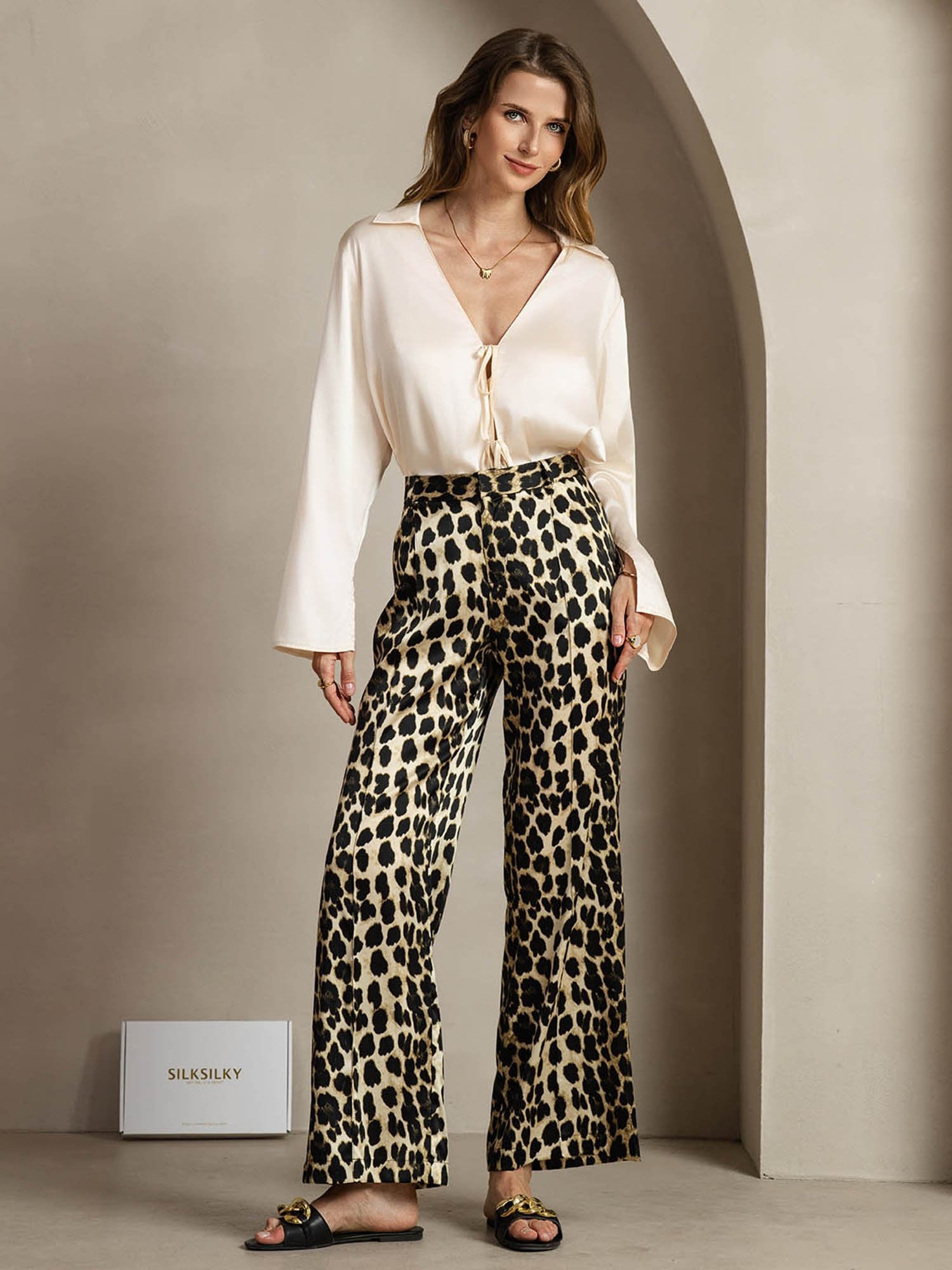 [Leopard] SilkSilky 19Momme Silk Womens Pants 004