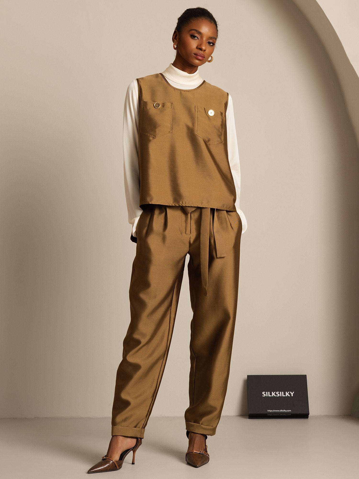 [Bronze] SilkSilky  32Momme Silk Womens Vest 005,