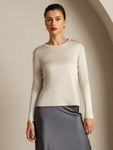 [Gray] SilkSilky  100% Silk Jersey Long Sleeve Crew Neck Women's T-Shirt 013