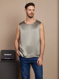 SilkSilky US Pure Silk Sleeveless Mens T Shirt GrayishGreen 003