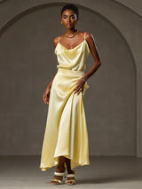 [Yellow] SilkSilky  Spaghetti Strap Cowl Neck Camisole Top 005